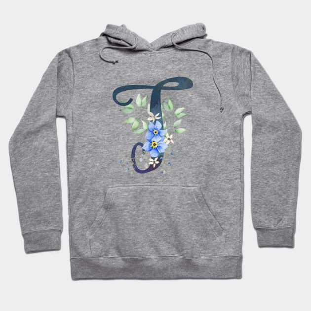 Floral Monogram T Wild Blue Flowers Hoodie by floralmonogram